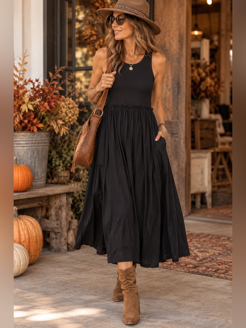 Sundance Black 100% Cotton Easy Travel Dress Midi Length Size Large